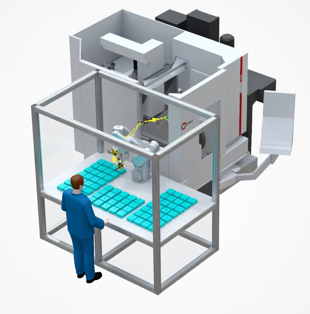 CNC machine with robotic loading system concept for unmanned machining