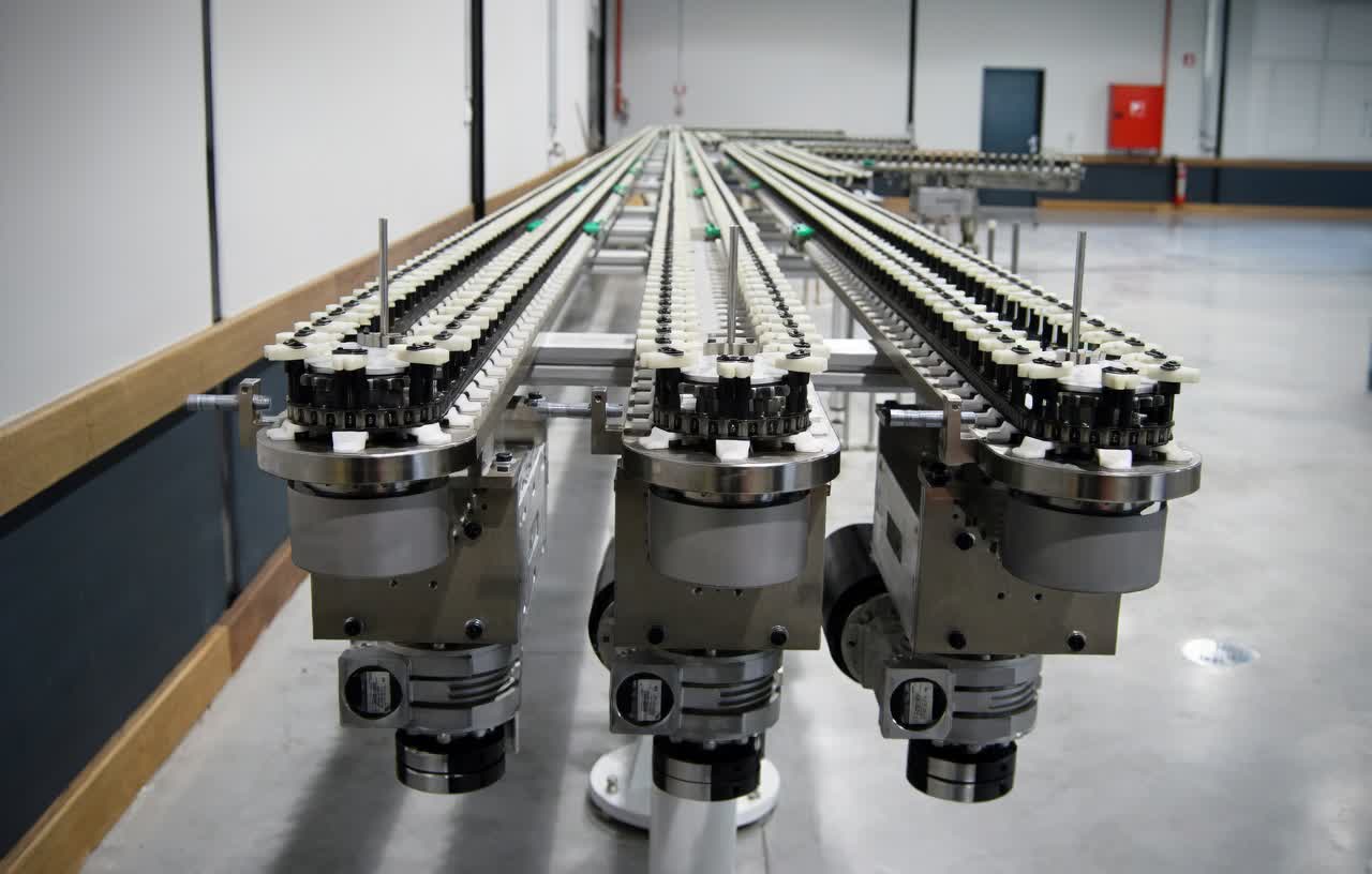 Glass tubes feeder conveyor with vibration-free transport for fragile materials