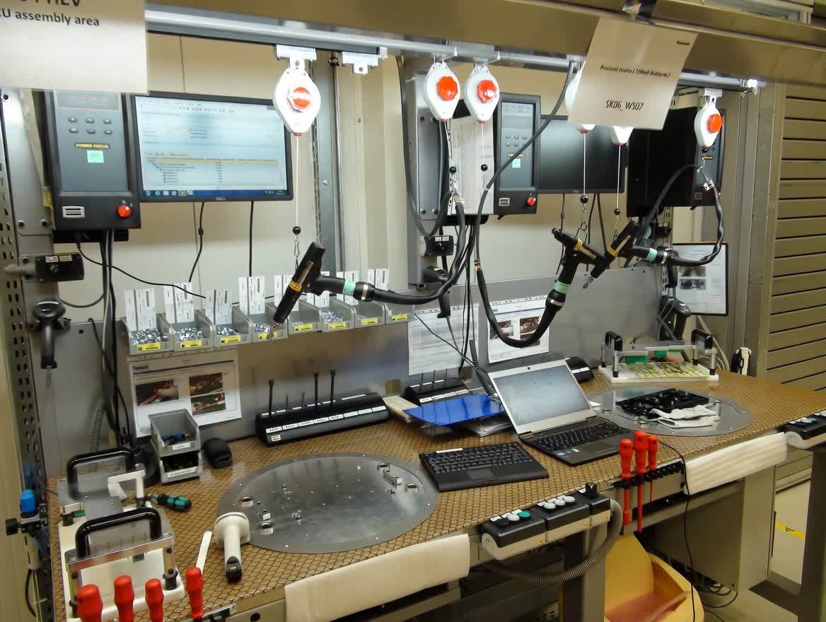 Manual workstation redesigned for increased output with ergonomic tool positioning